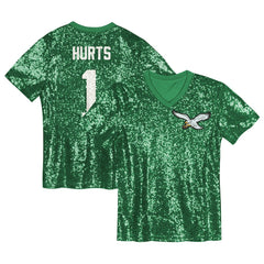 Jalen Hurts Philadelphia Eagles Girls Youth Sequin V-Neck Fashion Jersey Kelly Green - NFL