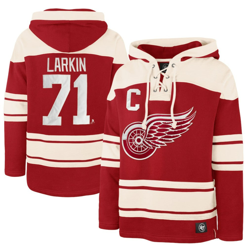 Dylan Larkin Detroit Red Wings - '47 Captain Patch Player Name & Number Lacer Pullover Hoodie Red