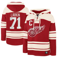 Dylan Larkin Detroit Red Wings - '47 Captain Patch Player Name & Number Lacer Pullover Hoodie Red