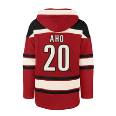 Sebastian Aho Carolina Hurricanes - '47 Player Name & Number Lacer Pullover Hoodie Red