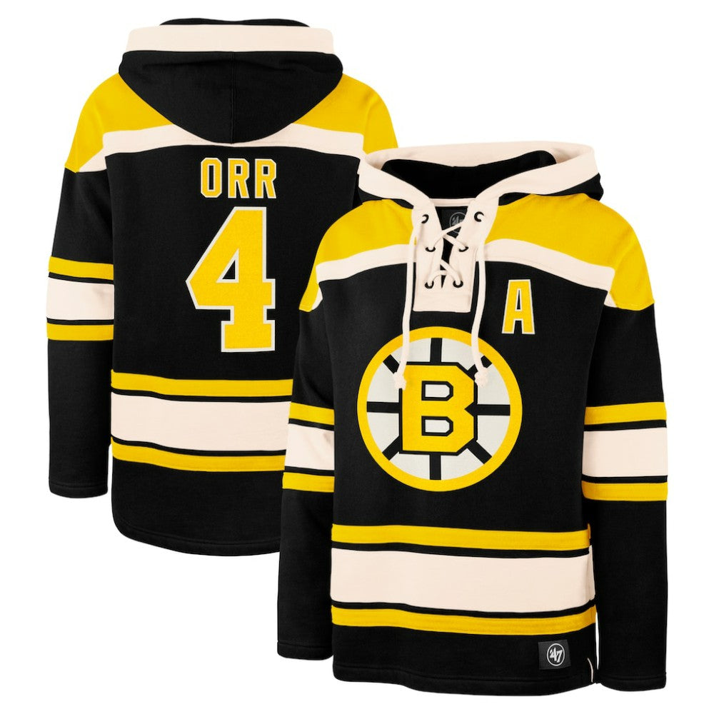 Bobby Orr Boston Bruins '47 Retired Player Name & Number Lacer Pullover Hoodie Black