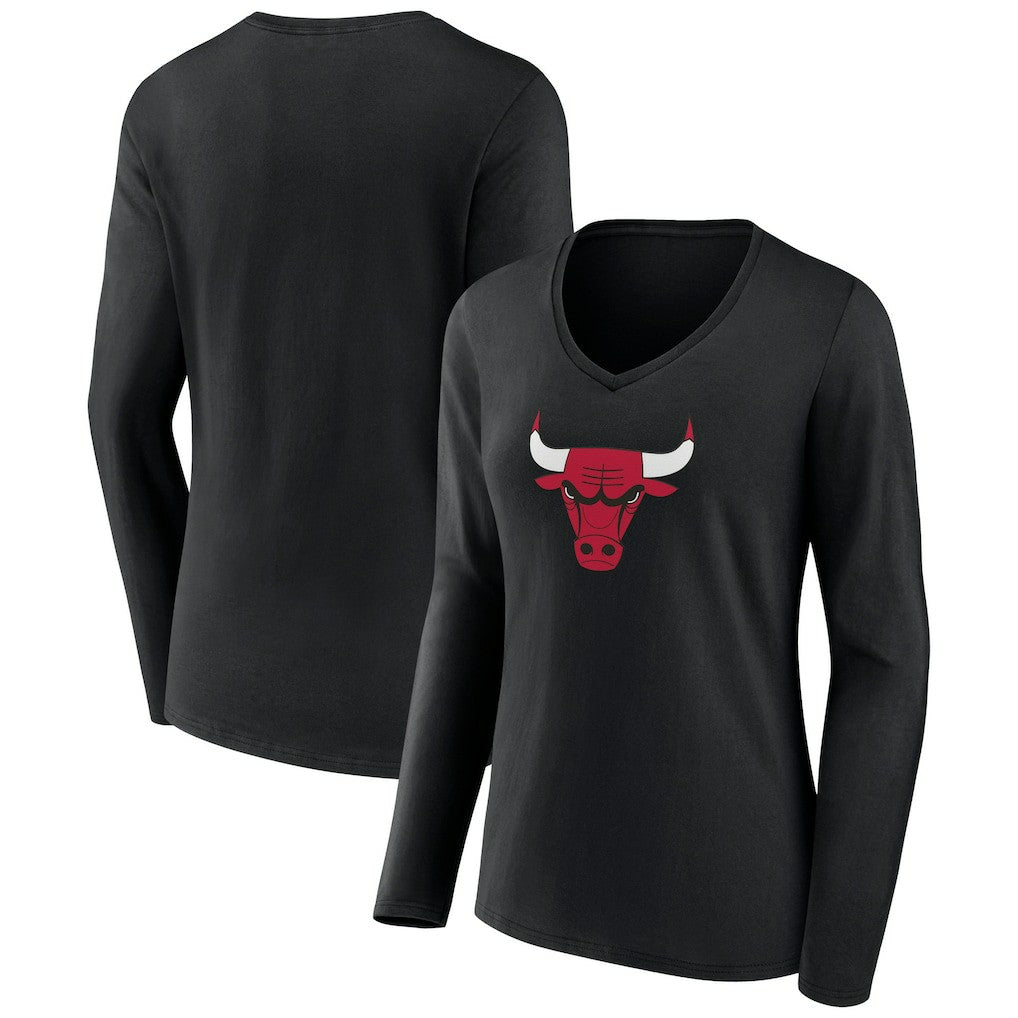 NBA - Chicago Bulls Women's Primary Logo Long Sleeve V-Neck T-Shirt - Black