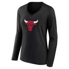 NBA - Chicago Bulls Women's Primary Logo Long Sleeve V-Neck T-Shirt - Black