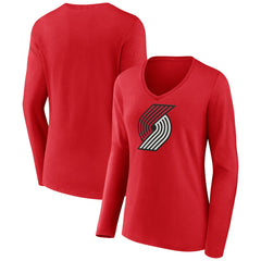 NBA - Portland Trail Blazers Women's Primary Logo Long Sleeve V-Neck T-Shirt - Red