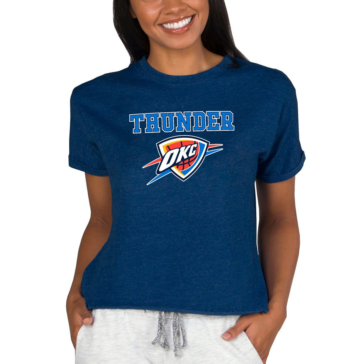 NBA - Oklahoma City Thunder Concepts Sport NBA Women's Concepts Mainstream Terry SS Top - Navy