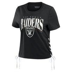 Las Vegas Raiders WEAR by Erin Andrews Women's Lace Up Side Modest Cropped T-Shirt Black - NFL