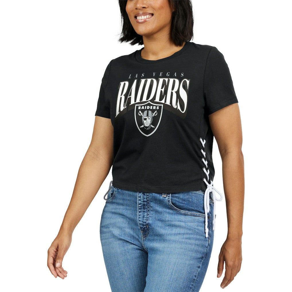 Las Vegas Raiders WEAR by Erin Andrews Women's Lace Up Side Modest Cropped T-Shirt Black - NFL