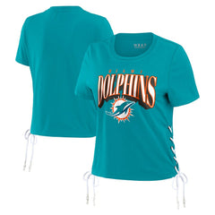 Miami Dolphins WEAR by Erin Andrews Women's Lace Up Side Modest Cropped T-Shirt Aqua - NFL