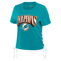 Miami Dolphins WEAR by Erin Andrews Women's Lace Up Side Modest Cropped T-Shirt Aqua - NFL