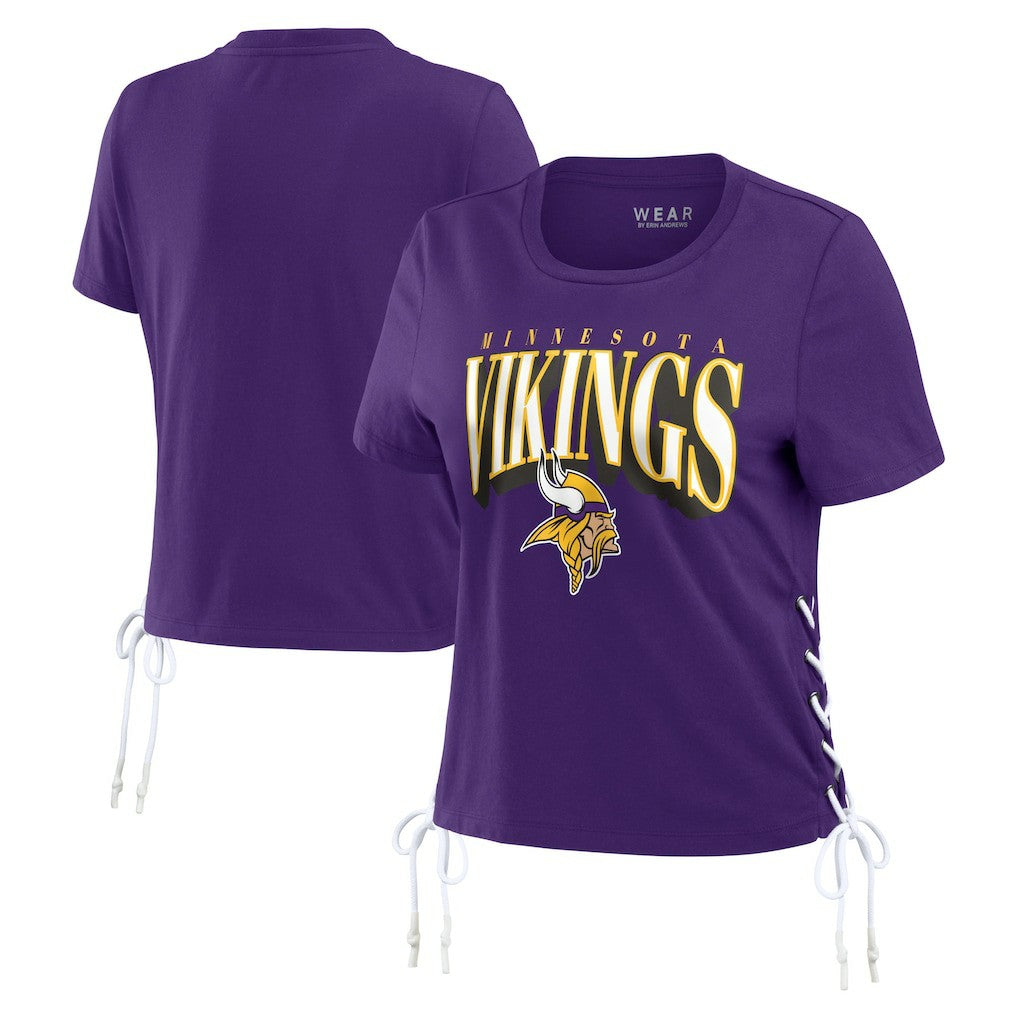 Minnesota Vikings WEAR by Erin Andrews Women's Lace Up Side Modest Cropped T-Shirt Purple - NFL