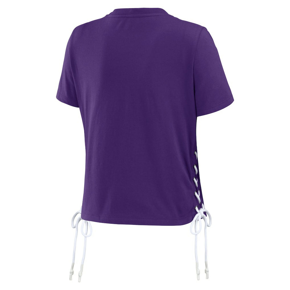 Minnesota Vikings WEAR by Erin Andrews Women's Lace Up Side Modest Cropped T-Shirt Purple - NFL
