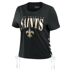 New Orleans Saints WEAR by Erin Andrews Women's Lace Up Side Modest Cropped T-Shirt Black - NFL