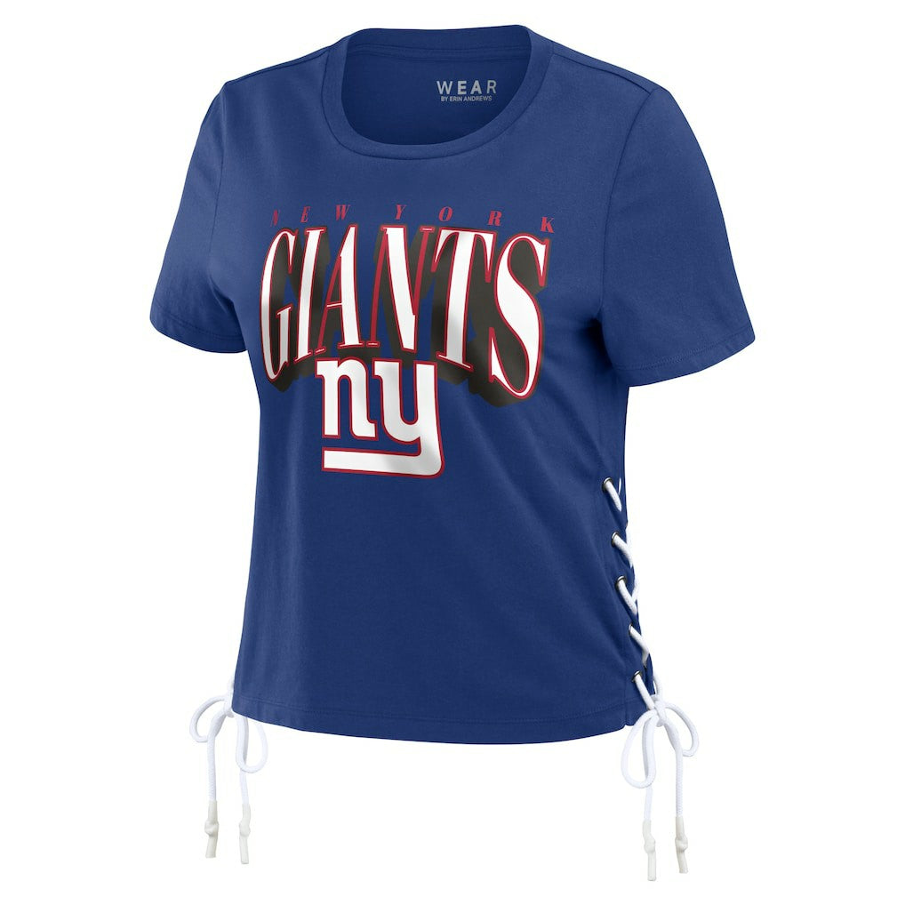 New York Giants WEAR by Erin Andrews Women's Lace Up Side Modest Cropped T-Shirt Royal - NFL