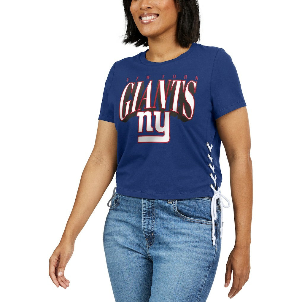 New York Giants WEAR by Erin Andrews Women's Lace Up Side Modest Cropped T-Shirt Royal - NFL