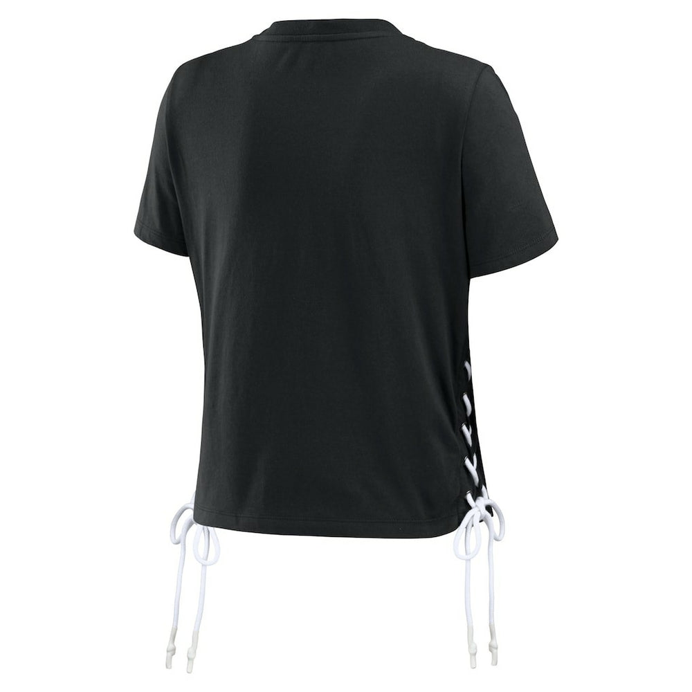 Pittsburgh Steelers WEAR by Erin Andrews Women's Lace Up Side Modest Cropped T-Shirt Black - NFL