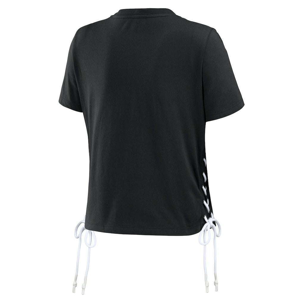 Cincinnati Bengals WEAR by Erin Andrews Women's Lace Up Side Modest Cropped T-Shirt Black - NFL