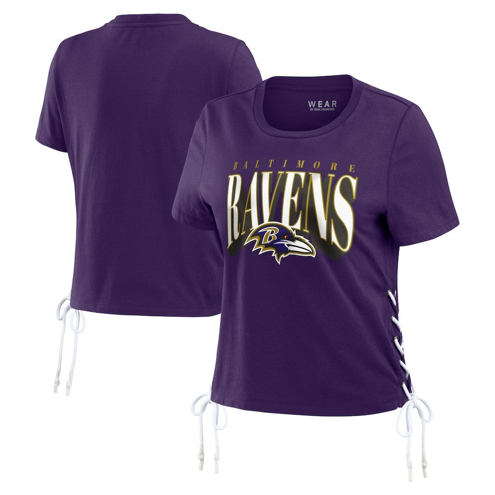 Baltimore Ravens WEAR by Erin Andrews Women's Lace Up Side Modest Cropped T-Shirt Purple - NFL
