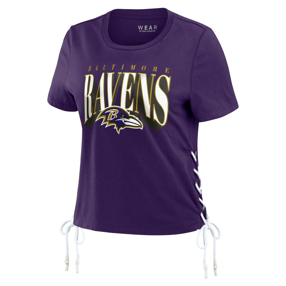 Baltimore Ravens WEAR by Erin Andrews Women's Lace Up Side Modest Cropped T-Shirt Purple - NFL