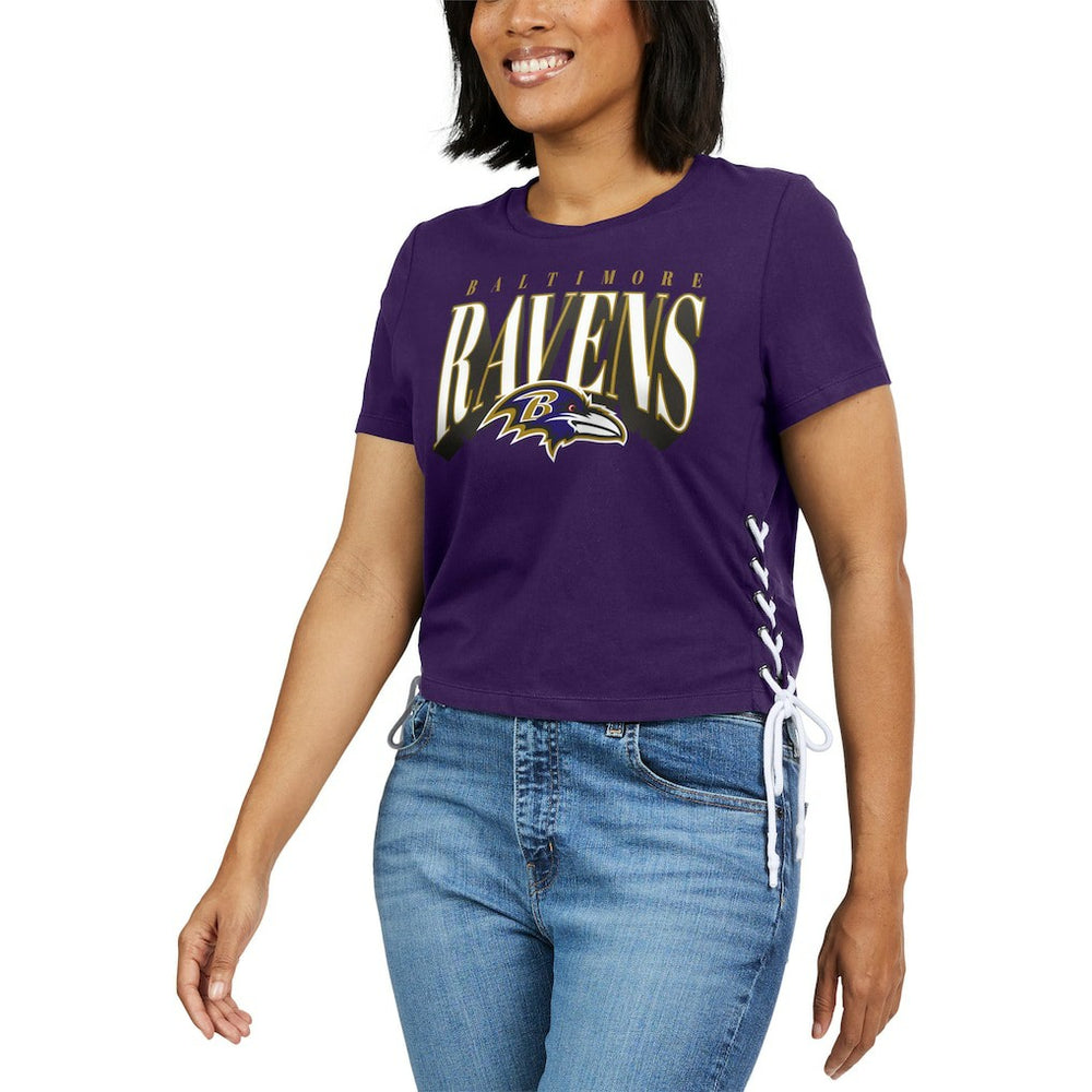 Baltimore Ravens WEAR by Erin Andrews Women's Lace Up Side Modest Cropped T-Shirt Purple - NFL