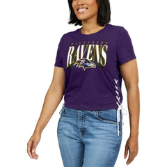 Baltimore Ravens WEAR by Erin Andrews Women's Lace Up Side Modest Cropped T-Shirt Purple - NFL