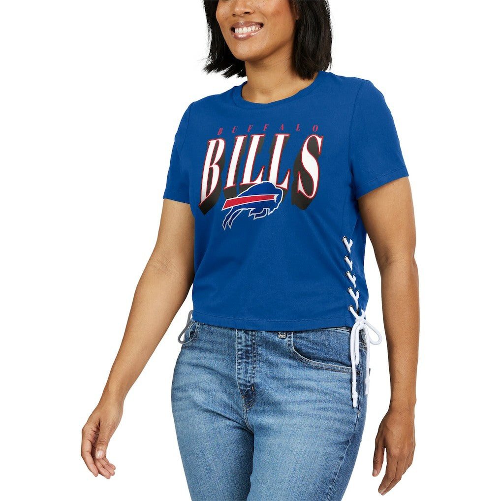 Buffalo Bills WEAR by Erin Andrews Women's Lace Up Side Modest Cropped T-Shirt Royal - NFL