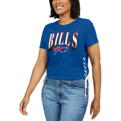 Buffalo Bills WEAR by Erin Andrews Women's Lace Up Side Modest Cropped T-Shirt Royal - NFL