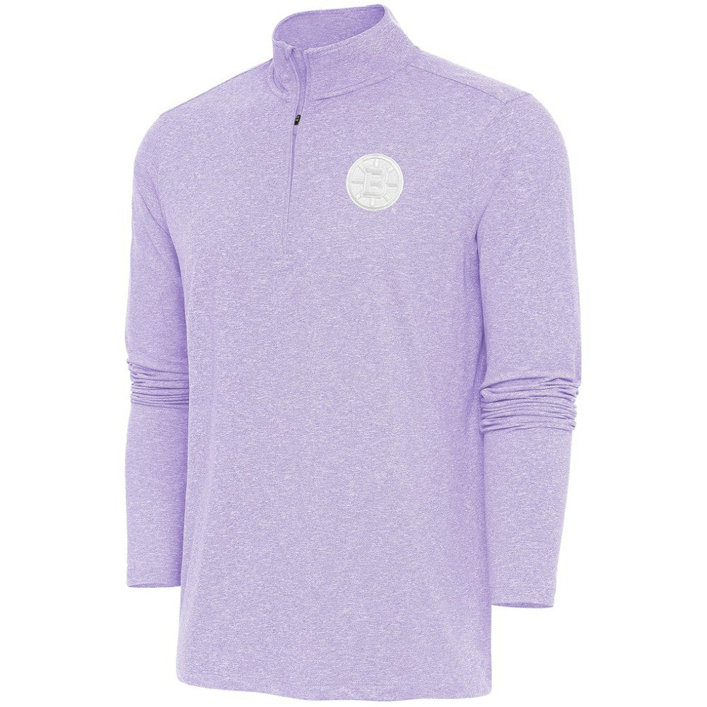 Boston Bruins Antigua White Logo Hunk Quarter-Zip Pullover Lavender