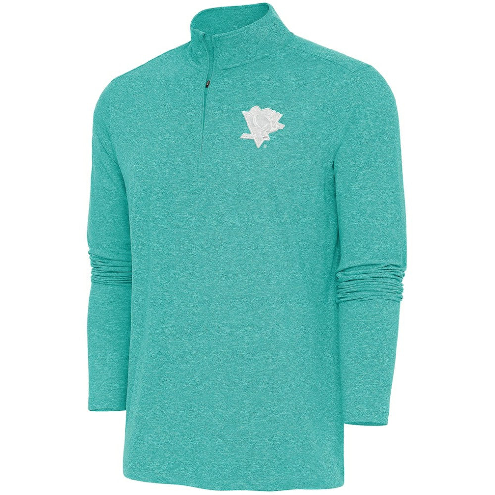Pittsburgh Penguins Antigua White Logo Hunk Quarter-Zip Pullover Heather Aqua