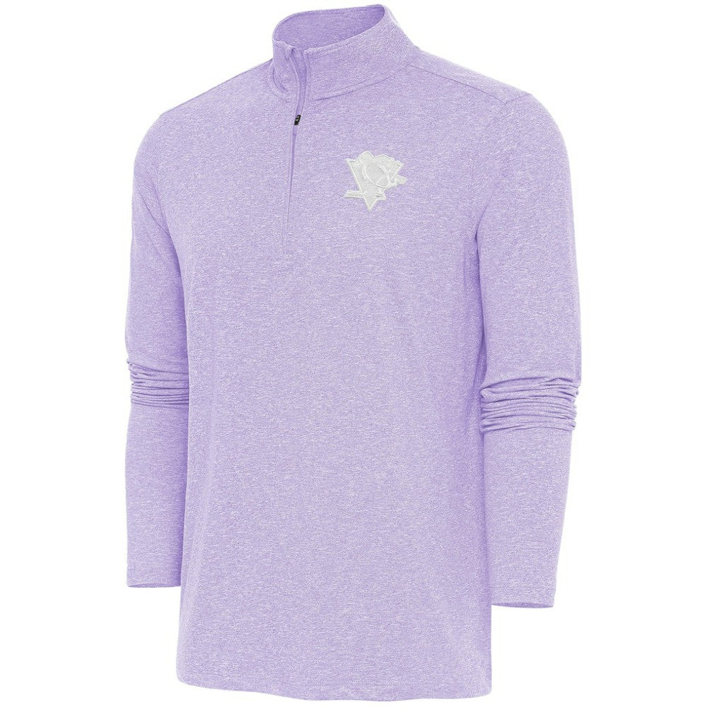 Pittsburgh Penguins Antigua White Logo Hunk Quarter-Zip Pullover Lavender