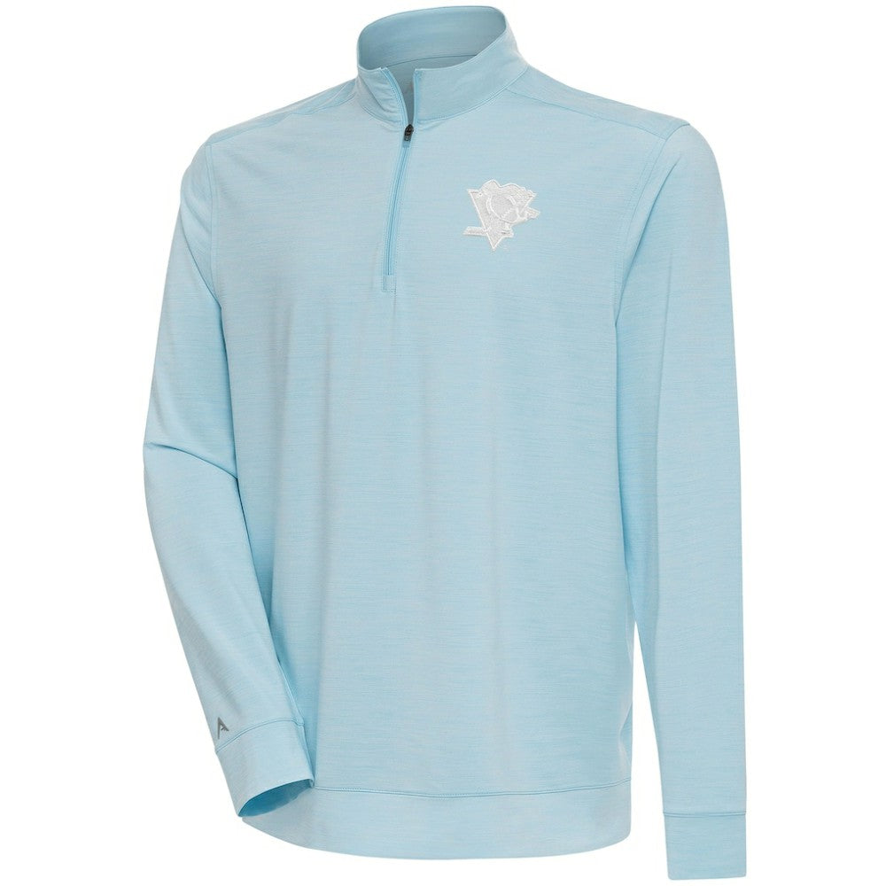 Pittsburgh Penguins Antigua White Logo Bright Quarter-Zip Pullover Powder Blue