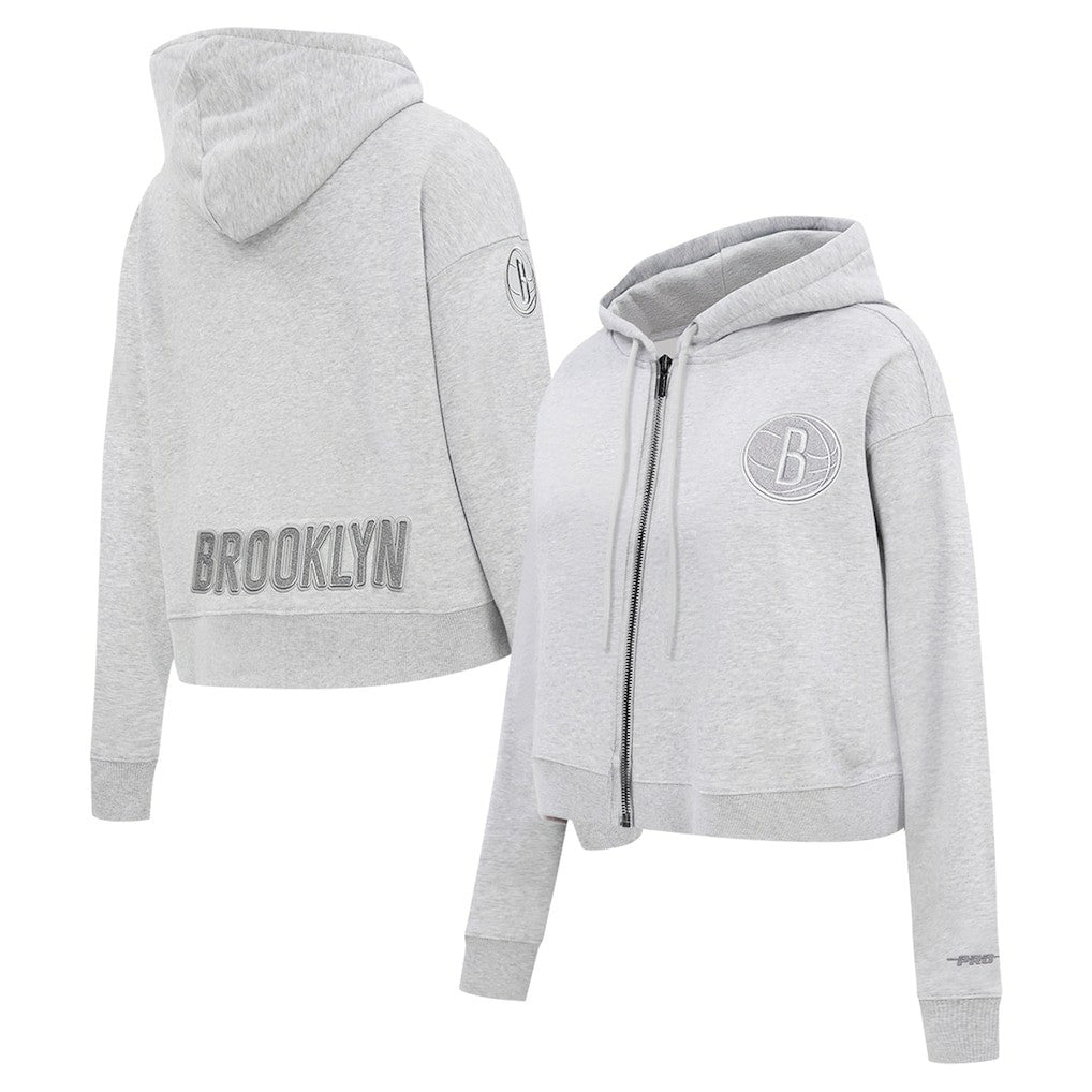NBA - Brooklyn Nets Pro Standard Women's Triple Tonal Full-Zip Hoodie - Heather Gray