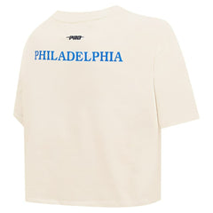 NBA - Philadelphia 76ers Pro Standard Women's Retro Striper SJ Cropped Boxy T-Shirt - Cream
