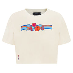 NBA - Philadelphia 76ers Pro Standard Women's Retro Striper SJ Cropped Boxy T-Shirt - Cream