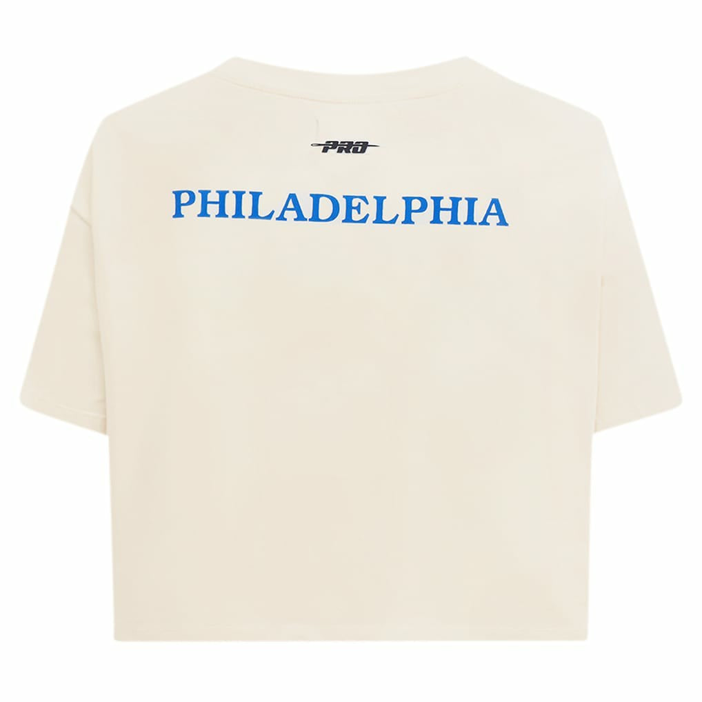 NBA - Philadelphia 76ers Pro Standard Women's Retro Striper SJ Cropped Boxy T-Shirt - Cream