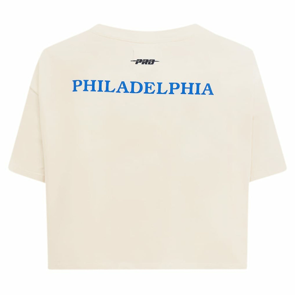 NBA - Philadelphia 76ers Pro Standard Women's Retro Striper SJ Cropped Boxy T-Shirt - Cream