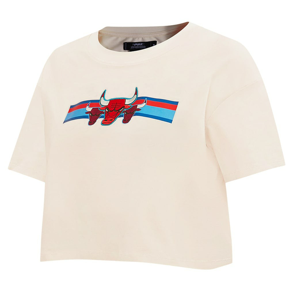 NBA - Chicago Bulls Pro Standard Women's Retro Striper SJ Cropped Boxy T-Shirt - Cream
