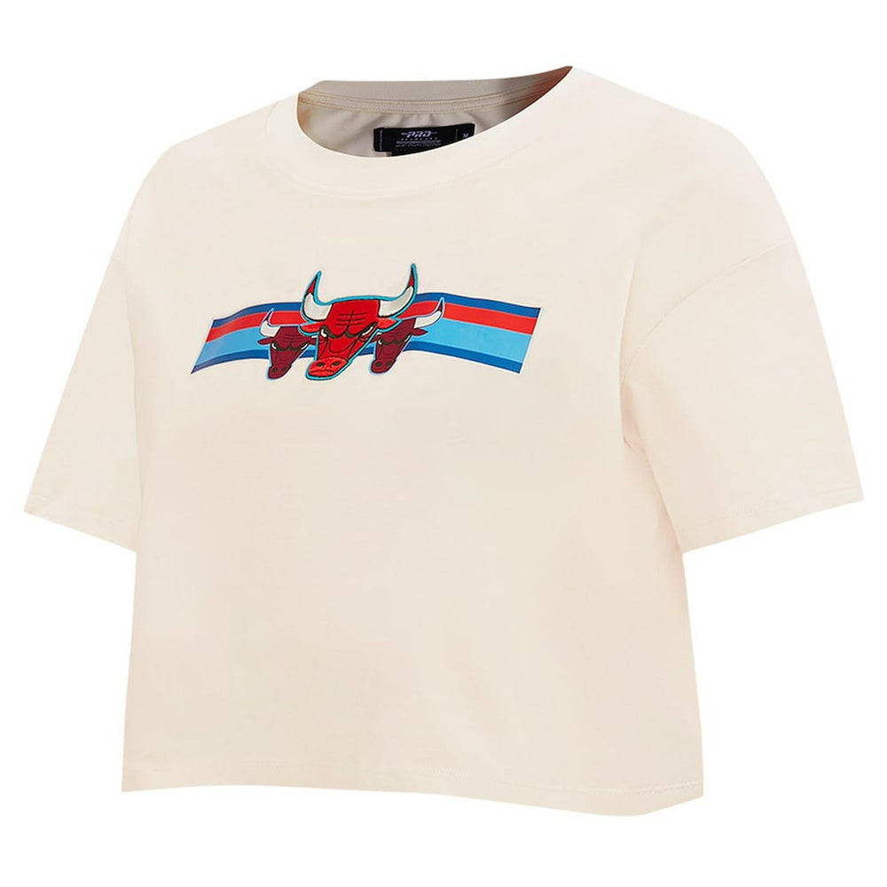 NBA - Chicago Bulls Pro Standard Women's Retro Striper SJ Cropped Boxy T-Shirt - Cream