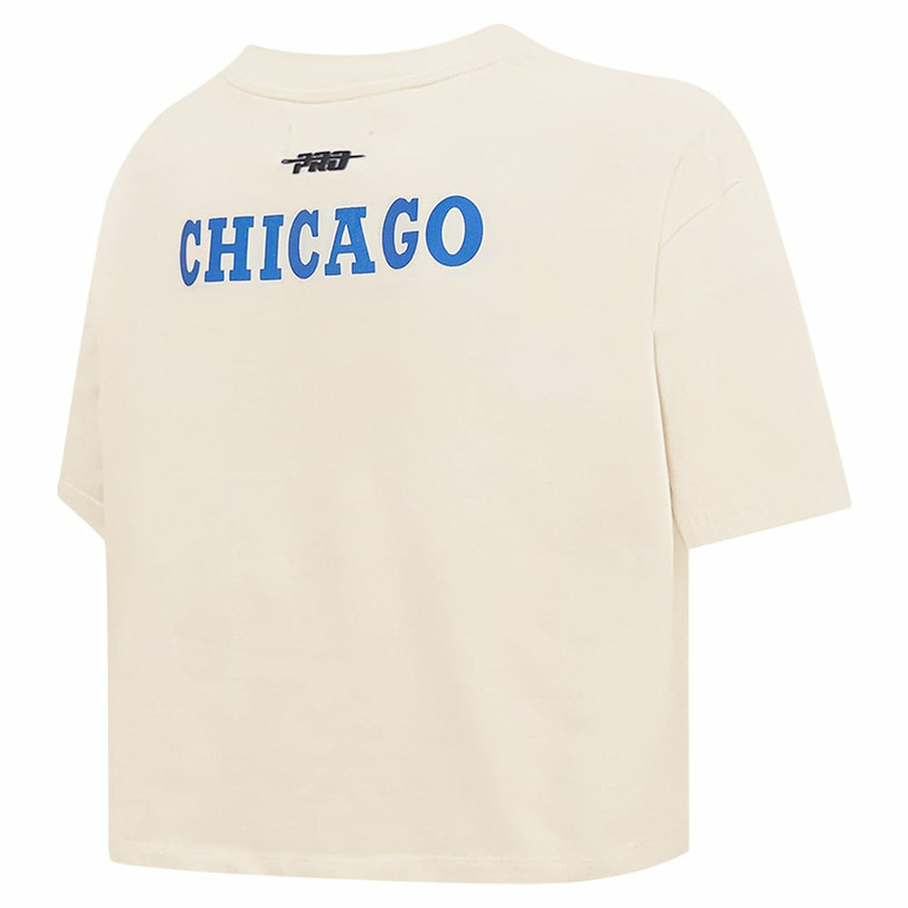 NBA - Chicago Bulls Pro Standard Women's Retro Striper SJ Cropped Boxy T-Shirt - Cream