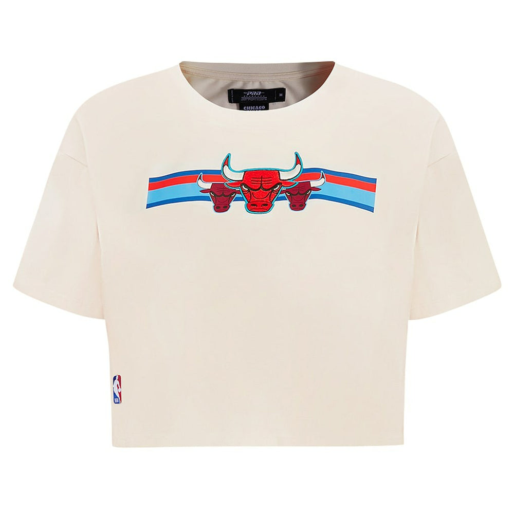 NBA - Chicago Bulls Pro Standard Women's Retro Striper SJ Cropped Boxy T-Shirt - Cream