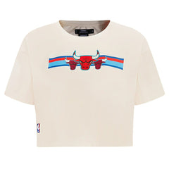 NBA - Chicago Bulls Pro Standard Women's Retro Striper SJ Cropped Boxy T-Shirt - Cream