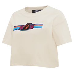 NBA - Los Angeles Lakers Pro Standard Women's Retro Striper SJ Cropped Boxy T-Shirt - Cream