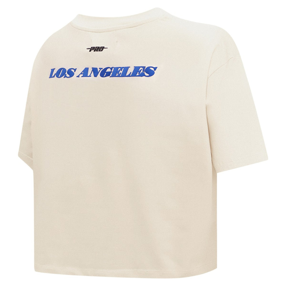 NBA - Los Angeles Lakers Pro Standard Women's Retro Striper SJ Cropped Boxy T-Shirt - Cream