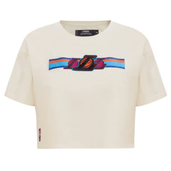 NBA - Los Angeles Lakers Pro Standard Women's Retro Striper SJ Cropped Boxy T-Shirt - Cream