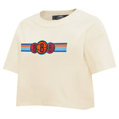 NBA - Brooklyn Nets Pro Standard Women's Retro Striper SJ Cropped Boxy T-Shirt - Cream