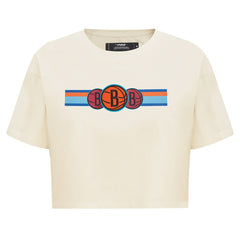 NBA - Brooklyn Nets Pro Standard Women's Retro Striper SJ Cropped Boxy T-Shirt - Cream