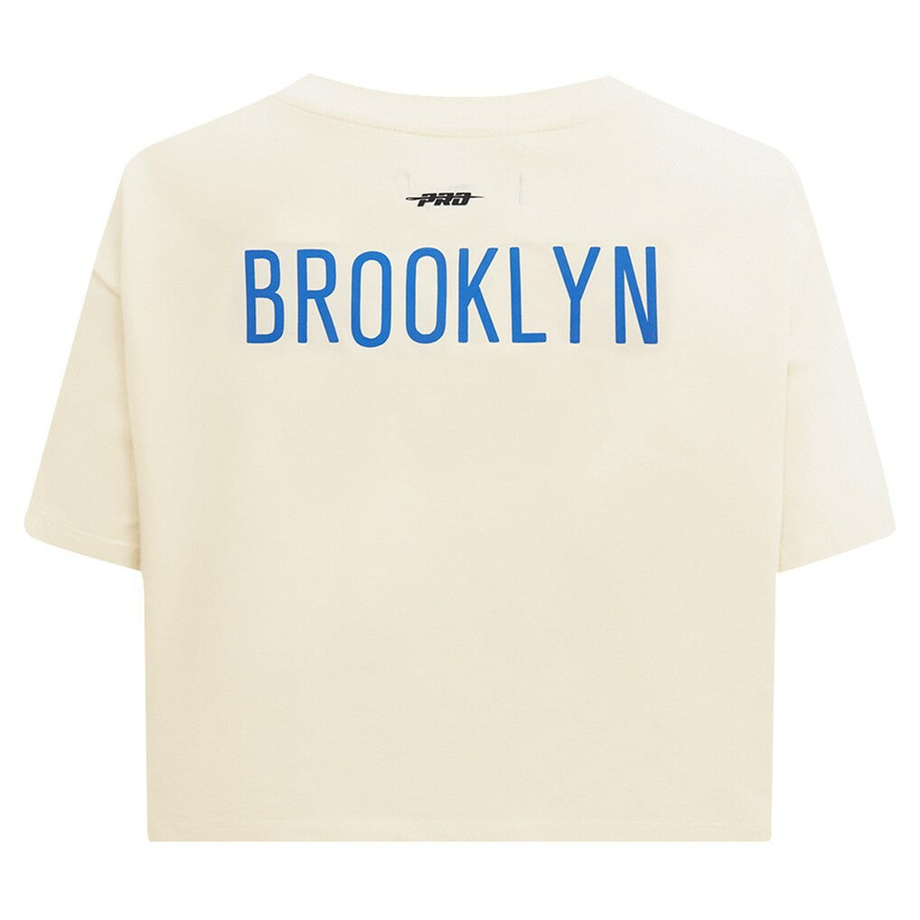 NBA - Brooklyn Nets Pro Standard Women's Retro Striper SJ Cropped Boxy T-Shirt - Cream