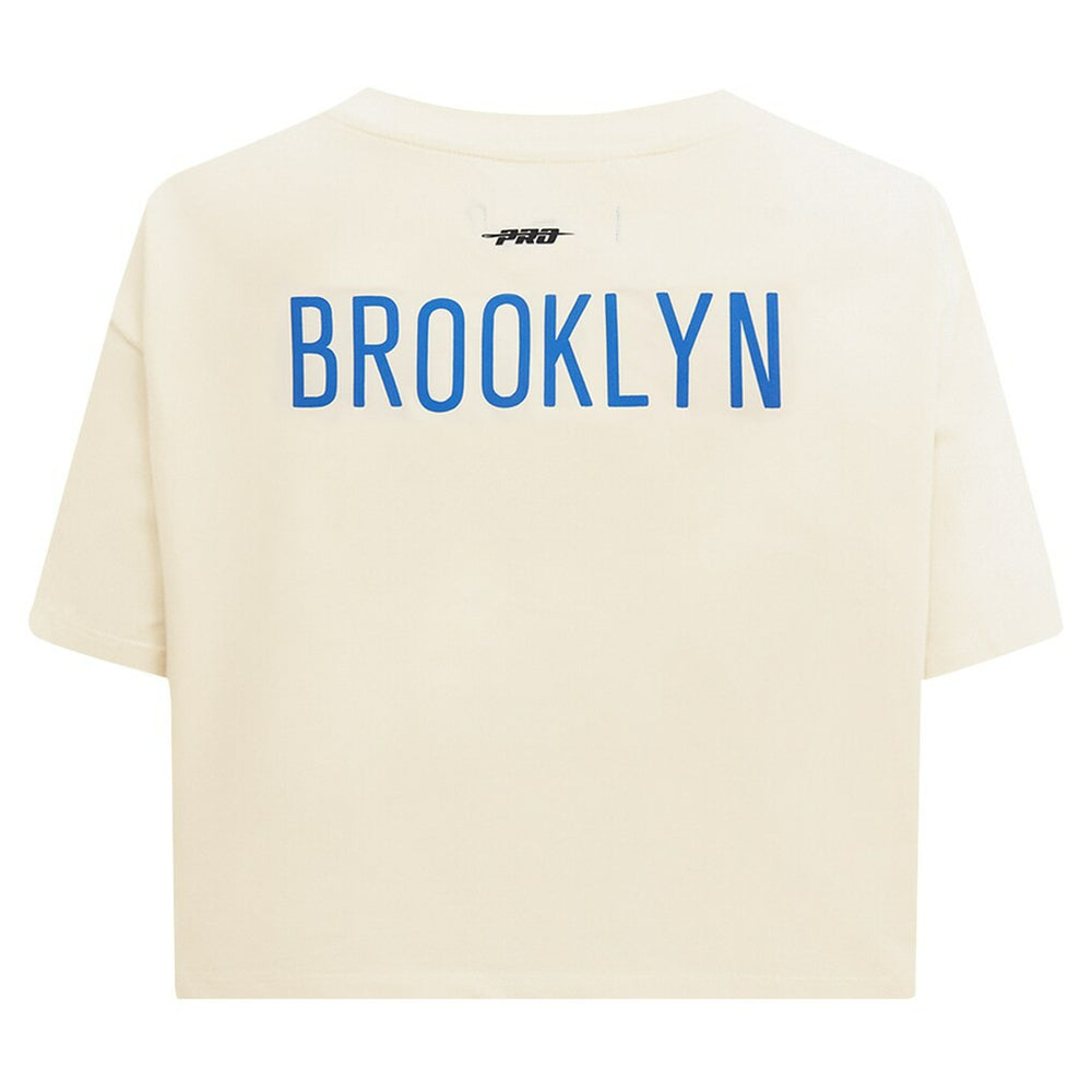 NBA - Brooklyn Nets Pro Standard Women's Retro Striper SJ Cropped Boxy T-Shirt - Cream