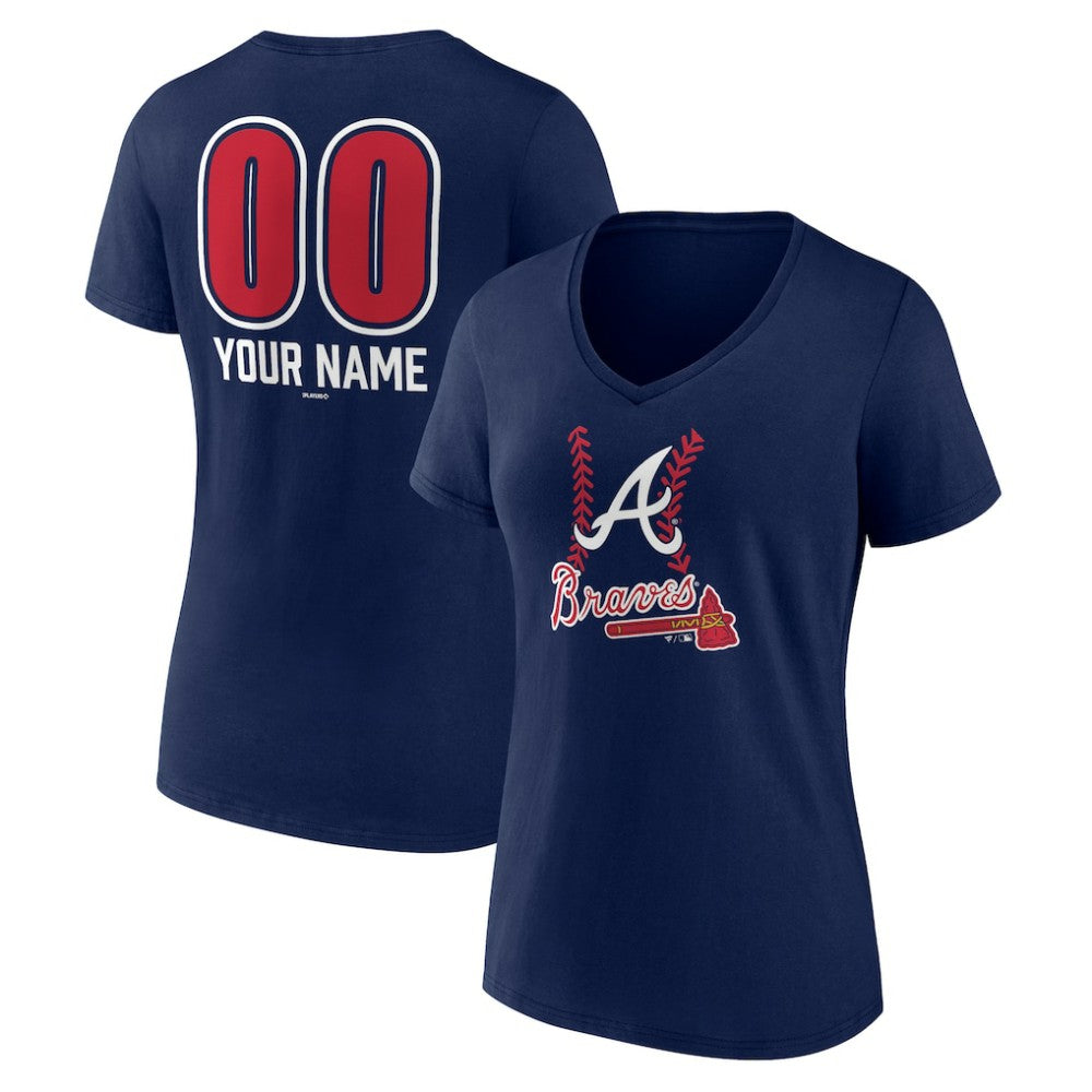 Atlanta Braves Women's Personalized Name & Number Fastball V-Neck T-Shirt Online