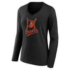 Baltimore Orioles Women's Personalized Name & Number Fastball Long Sleeve V-Neck T-Shirt On Sale