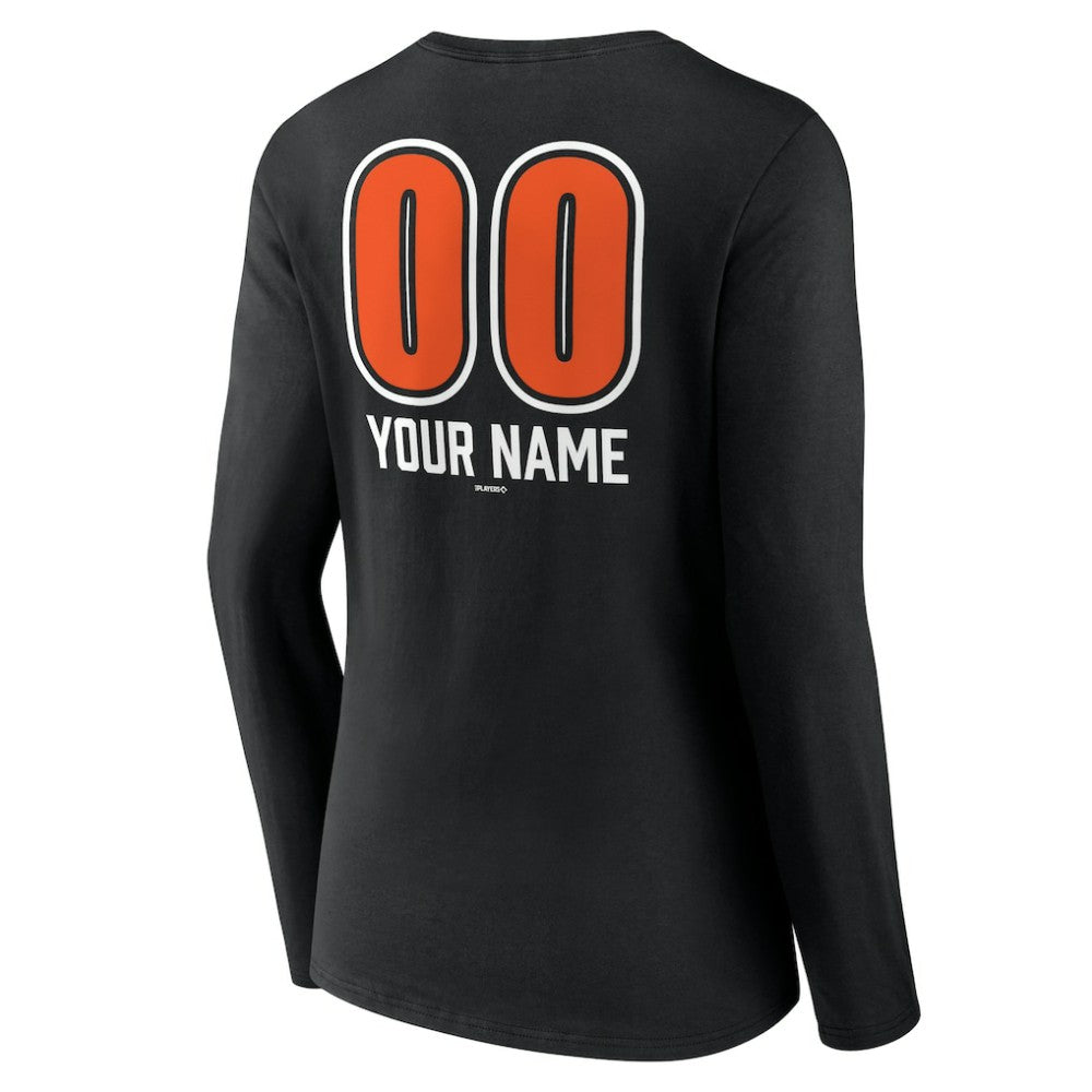 Baltimore Orioles Women's Personalized Name & Number Fastball Long Sleeve V-Neck T-Shirt On Sale
